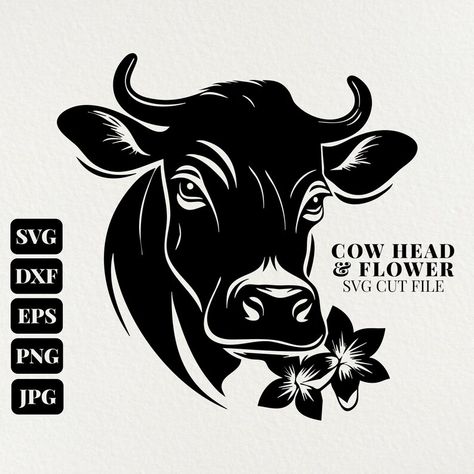 Cow Face Svg, Cow Head Svg, Cow With Flowers, Cow Face, Flowers Svg, Cow Head, Backgrounds Free, Farm Life, Svg Files For Cricut