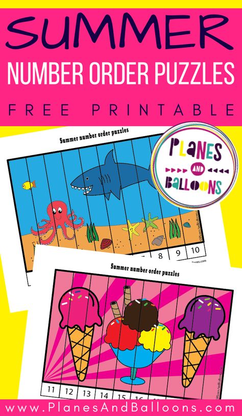 Summer number puzzles - number activities for the summer in preschool and kindergarten. Numbers 1-10 and 11-20 puzzles! #preschool #prek #summer #kindergarten #planesandballoons Number Puzzles 11-20 Free, Number Puzzles 1-20, Prek Number Activities, Number Recognition Activities 11-20, Number Puzzles 1-10 Free Printable, Preschool Number Puzzles, Prek Printables, Kindergarten Numbers, Summer Math Activities