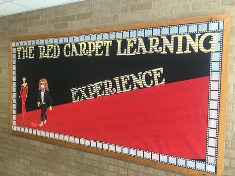 Red Carpet Bulletin Board Ideas, Blue Bulletin Board Ideas, Blue Bulletin Board, Fccla Ideas, Preschool Graduation Theme, Hollywood Classroom, Book Bulletin Board, Hollywood Theme Classroom, 2023 Classroom