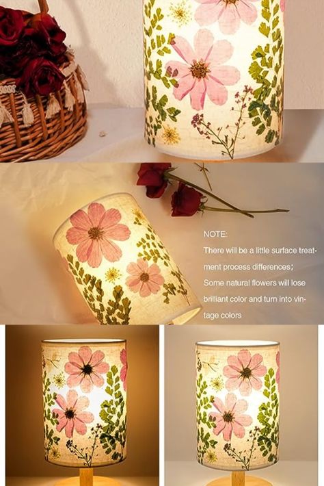 Pink Flower Lamp, Pressed Flower Lampshade, Pressed Flower Lanterns, Cinnamon Flower, Pretty Lamps, Flower Lantern, Flower Lamp Shade, Living Room Desk, Creative Lamps