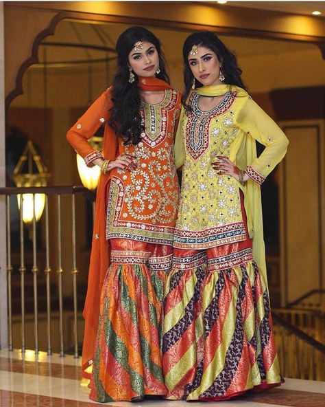 Chatapati Gharara, Orange Gharara, Jaggo Outfit, Gharara Pakistani, Sharara Designs, Velvet Dress Designs, Gotta Work, Pakistani Wedding Outfits, Pakistani Fancy Dresses