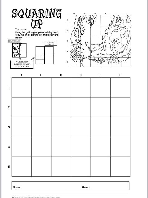 How To Scale Up A Drawing, Grid Drawing Practice Worksheet, Grid Drawing Practice, Scale Drawing Art, Art Lesson Plans Middle School, Worksheets High School, Art Sub Lessons, Grid Drawing, Art Sub Plans