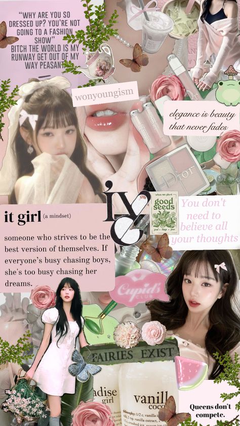 Wonyoung/Wonyoungism wallpaper #wonyoungism #wonyoung #ive #ivewonyoung #kpop #kpopcollage #selfcare Wonyoungism Wallpaper, Fairies Exist, Wallpaper Collage, Lip Glow, Phone Themes, Getting Out, Self Improvement, Fashion Show, Iphone Wallpaper