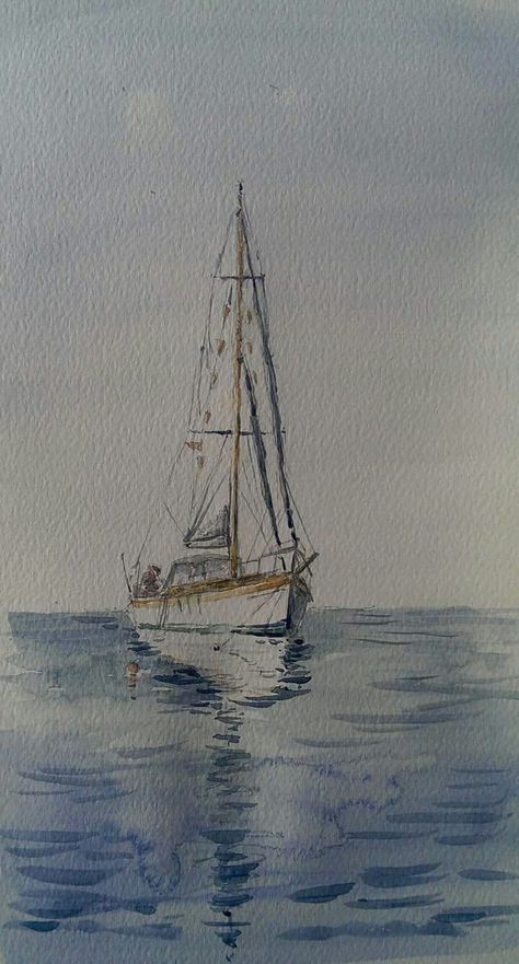 Marine Watercolor, Watercolor Boat, Sailing Art, Seaside Art, Nature Art Drawings, Art Realism, Watercolor Paintings For Beginners, Sailboat Painting, Art Watercolor Painting