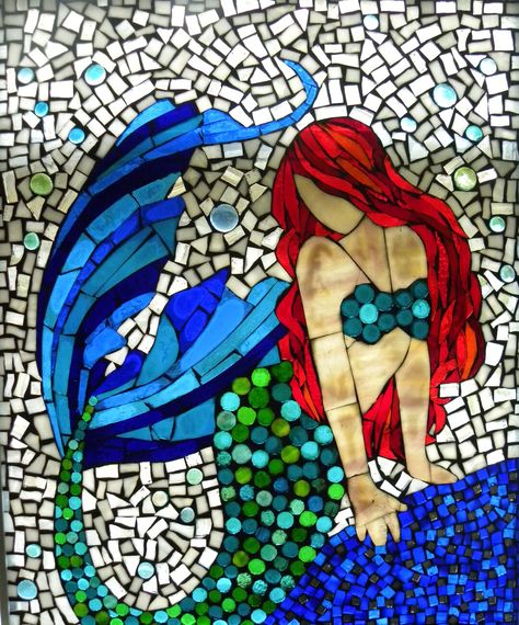 Mosaic Sea Life, Mermaid Mosaic, Mermaid Moon, Melbourne Beach, Mosaic Art Projects, Mosaic Tile Art, Glass Art Projects, Mosaic Artwork, Painting Glassware