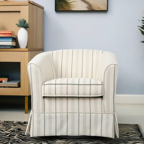 PRICES MAY VARY. 360-Degree Swivel Function: The club chair offers a full 360-degree swivel, allowing you to interact easily from any angle and adding flexibility and convenience to your daily life. Its sturdy metal base ensures smooth and stable rotation, making it a durable choice for long-term use. Classic Stripe Design: Featuring classic stripes with minimalist lines, this accent chair combines traditional elegance with modern simplicity. Its sleek upholstery and tasteful details seamlessly Four Accent Chairs In Living Room, Coastal Accent Chairs, Barrel Accent Chair, Chair For Bedroom, Swivel Club Chairs, Chair For Living Room, Small Accent Chairs, Apartment Office, Relaxing Chair