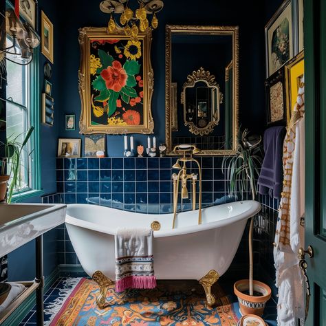 Vintage Maximalist Bathroom Inspiration Vintage Maximalist Bathroom, Maximalist Bathrooms, Maximalism Bathroom, Colorful Boho Bathroom, Maximalist Bathroom Decor, Maximalist Rooms, Moody Backdrop, Maximalist Room Decor, Maximalist Bathroom