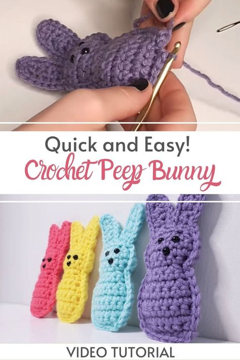 They're quick and easy to make and make the perfect addition to an Easter basket or come together as an adorable holiday wreath! The creator set out to design an adorable Easter basket filler for her niece and nephew and these cute crochet dolls turned out better than she could have imagined! They're quick and beginner-friendly, making it easy to weave an entire army of peeps in one afternoon! These would also make a sweet garland if tied with jute or ribbon or even a pretty Easter decoration. Crochet Easter Basket Free Pattern, Crochet Peep, Easter Crochet Patterns Free, Peep Bunny, Easter Bunny Crochet Pattern, Sewing Beginners, Crochet Easter Basket, Easy Crochet Animals, Crochet Easter