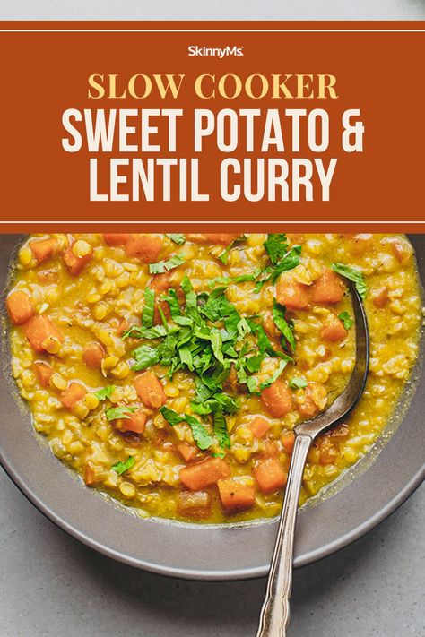 Protein-Packed Slow Cooker Sweet Potato and Lentil Curry Slow Cooker Coconut Lentil Curry, Chickpea Sweet Potato Curry, Meat Sides, Lentil Protein, Healthy Hearty Soup, Chickpea Sweet Potato, Bland Diet Recipes, Postpartum Meals, Coconut Lentil Curry