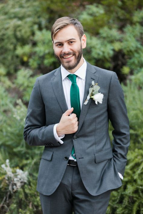 Dark Green Tie Outfit Men, Sheep Wedding, Nature Weddings, Three Piece Suit Wedding, Groom Clothes, Dark Grey Suit, Romantic Forest, Forest Green Wedding, Groom Suit Grey