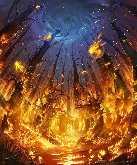 Card: Firesprite Grove Fire Fairy, Wattpad Background, Family Conflict, Forest Background, Castle Hotel, Fantasy Forest, Fire Art, Fantasy Places, Scary Art