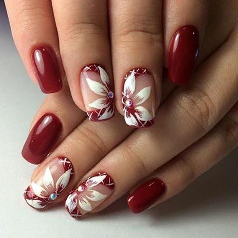 @natalia_vozna Cute Red Nails, Red Nail Art, Fingernail Designs, Valentine Nails, Red Nail Designs, Beautiful Nail Art, Floral Nails, Fancy Nails, Nail Arts