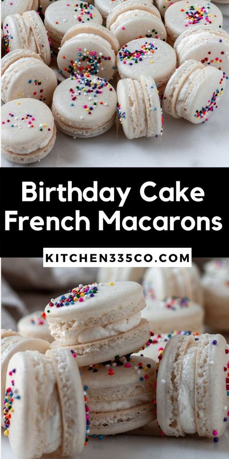 Birthday Cake Macarons, Flavored Buttercream, Birthday Cake Buttercream, French Macaroon Recipes, Cake Macarons, Macaron Recipes, Macaroon Cake, American Buttercream, Macaron Filling