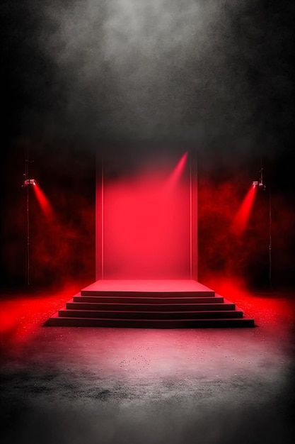 The dark stage shows. dark red background. ai generated Black Room Red Lights, Red Stage Background, Red Room Background, Stage Set Design Backdrops, Dance Stage Background, Red Stage Lighting, Stage Set Up, Red Light Party, Modern Stage Design