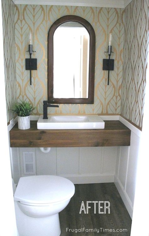 Less than $30! Can you believe we built our floating wood vanity on such a tiny budget? BHG magazine featured it in Feb 2019! It was pretty simple to make and our DIY version was an IKEA hack - we encorporated the Hagaviken sink. Our room was very small - and this DIY floating vanity makes it feel spacious. How to make and install a floating wood vanity. We made ours to look like a reclaimed beam. #diy #bathroom #ikeahack Diy Basement Bathroom, Floating Wood Vanity, Bathroom Sink Diy, Ikea Sinks, Add A Bathroom, Diy Bathroom Vanity, Diy Basement, Powder Room Design, Diy Vanity