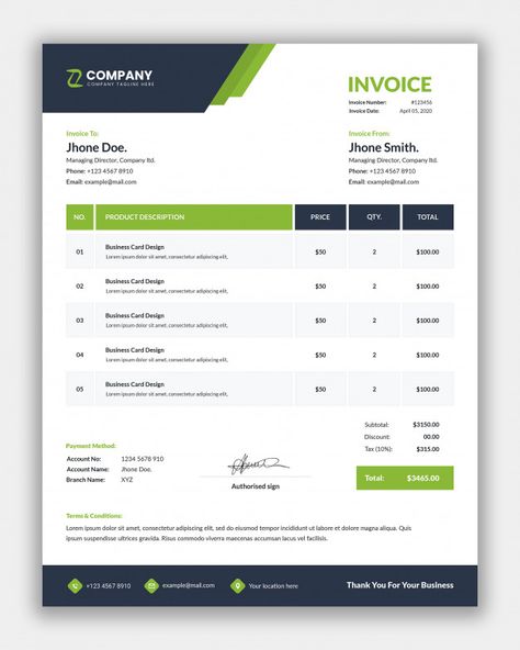 Professional business invoice template d... | Premium Psd #Freepik #psd Bill Book, Invoice Design Template, Business Invoice, Company Letterhead, Invoice Design, Documents Design, List Design, Business Banner, Letterhead Template