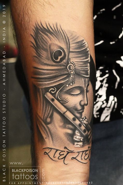 Krishna Tattoo Best Tattoo Studio in India Black Poison Tattoos Krishna Hand, Poison Tattoo, Buddhist Symbol Tattoos, Hindu Tattoos, Mahadev Tattoo, Krishna Tattoo, Om Tattoo Design, Peacock Feather Tattoo, Ganesha Tattoo