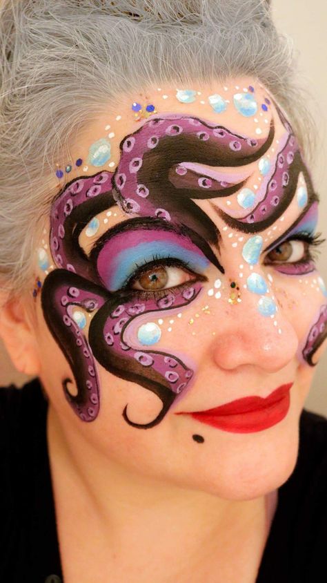 Octopus face painting Sea Creature Face Paint, Creature Makeup, Disney Face Painting, Octopus Face, Painting Octopus, Mermaid Face Paint, Tattoos Outdoors, Outdoors Quotes, Adult Face Painting