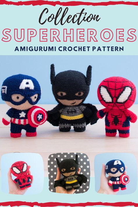 Captain America Crochet, Crochet Batman, Disney Crochet Patterns, Hello Kitty Crochet, Diy Crochet Doll, Batman Toys, Crochet Stitches Free, Toy Diy, Super Friends