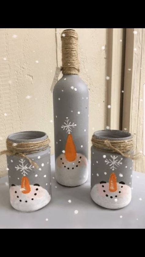 Tiktok Crafts, Bottle Crafts Christmas, Crafts 2024, Mason Jar Christmas Crafts, Wine Bottle Crafts Christmas, Class Crafts, Snowman Ideas, Wine Bottle Ideas, Bottle Diy Crafts