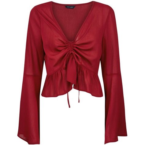 Burgundy Ruched Front Bell Sleeve Top (220 NOK) ❤ liked on Polyvore featuring tops, burgundy top, gathered top, red top, red bell sleeve top and flared sleeve top Red Bell Sleeve Top, Bell Sleeve Tops, Gathered Top, Top With Bell Sleeves, Burgundy Top, Ruched Top, Red Top, Bell Sleeve, Bell Sleeves