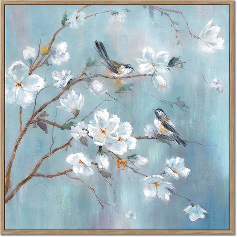 Amazon.com: UTOP-art White Flower Canvas Wall Art: Elegant Tree and Birds Artwork Floral Painting for Bedroom (28'' x 28'' x 1 Panel): Posters & Prints Birds Artwork, Wall Art For Office, Painting For Bedroom, Art For Office, Flower Canvas Wall Art, Bird Canvas, Spring Tree, Wall Canvas Painting, Office Room Decor