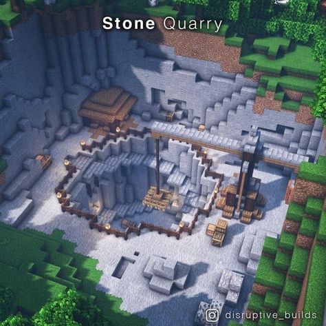 Minecraft Quarry Design, Minecraft Midevil House Ideas, Mountain Base Minecraft, Minecraft Mineshaft Ideas, Minecraft Layouts, Minecraft Kingdom Layout, Minecraft Ruins, Minecraft Mountain Base, Minecraft Storage Room Ideas