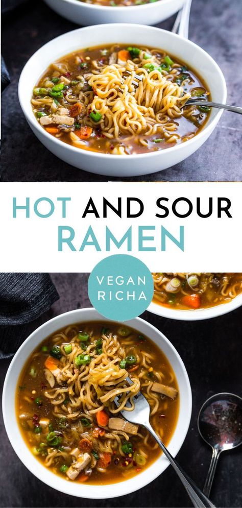 Vegan Hot And Sour Soup, Ramen Vegan, Sweet And Sour Soup, Glass Noodles Recipe, Tofu Soup, Vegan Richa, Hot And Sour Soup, Ramen Soup, Sour Soup