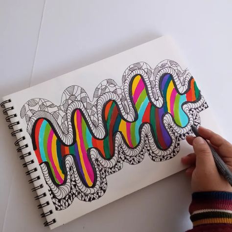 Colorfull Zentangle Doodle Art Color, Colourful Zentangle Art, Doodle Diary, Markers Drawing Ideas, Zen Doodle Patterns, Illusion Drawings, Black Paper Drawing, Zen Doodle Art, Geometric Pattern Art