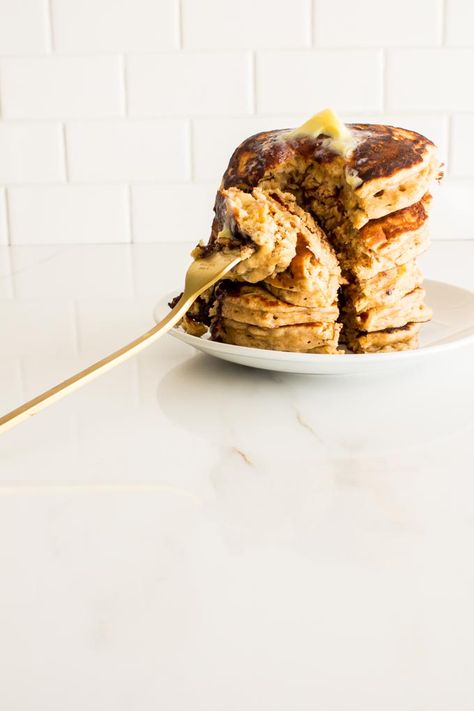 One Bowl Almond Butter Chocolate Chunk Pancakes Almond Butter Pancakes, Pancakes For Two, Almond Butter Chocolate, Butter Pancakes, Healthy Waffles, Delish Desserts, Maggie Mae, Bread Snacks, Chocolate Almond