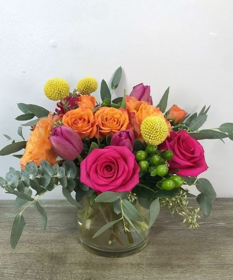 Colorful Flower Arrangements Vase, Fiesta Floral Arrangements, Cube Flower Arrangements, Fiesta Flower Arrangements, Easy Mother’s Day Flower Arrangement, Mother’s Day Flower Arrangements, Cube Arrangements, Mothers Day Flower Arrangements, Colorful Floral Arrangement