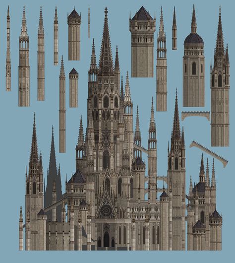 Gothic Castle Layout, Fantasy Castle Layout, Minecraft Gothic Castle, Church Layout, Castle Gothic, Minecraft Castle Designs, Castle Layout, Castle Architecture, Architecture Antique