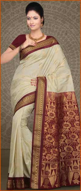 #Cream and #Maroon Art #Silk #Saree with Blouse @ $67.12 White And Maroon Saree, Maroon Saree, Indian Ethnic Wear For Women, Ethnic Wear For Women, Utsav Fashion, Art Silk Sarees, Silk Saree With Blouse, Indian Dress, Traditional Sarees