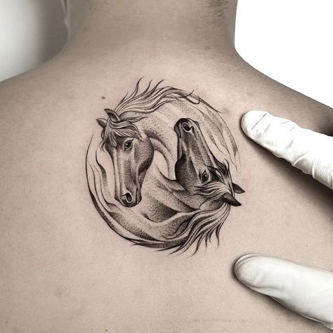 Horse And Moon Tattoo, Horse And Eagle Tattoo, Celtic Horse Tattoo, Horses Tattoo, Horse Tattoo Ideas, Widder Tattoo, Tattoo Horse, Clavicle Tattoo, Horse Tattoo Design