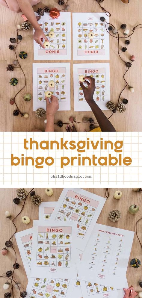 Thanksgiving Bingo Free Printable Game - Childhood Magic Thanksgiving Bingo Free, Bingo Printable Free, Bingo Free Printable, Printable Bingo Cards, Thanksgiving Word Search, Free Printable Thanksgiving, Thanksgiving Bingo, Laminating Paper, Thanksgiving Books