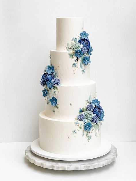 Blue Wedding Cake 2 Tier, Wedding Cake Designs Blue, Wedding Cakes And Cupcakes, Wedding Cake Simple Elegant, White And Gold Wedding Cake, Bridal Cake, Fake Cakes, Silver Wedding Cake, White Instagram