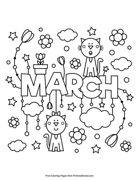 Free printable Spring coloring pages for use in your classroom and home from PrimaryGames. March Coloring Pages, March Colors, Spring Coloring Pages, Colouring Printables, Month Colors, Coloring Pages To Print, Black And White Illustration, Free Printable Coloring, Coloring Pictures