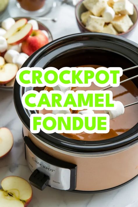 A photo of a  Crockpot Caramel Fondue a Crockpot Dessert Recipe Easy Crockpot Dessert, Caramel Fondue, Crockpot Caramel, Slow Cooker Dessert, Crockpot Dessert, Making Desserts, Crockpot Dessert Recipes, Crock Pot Desserts, Slow Cooker Desserts