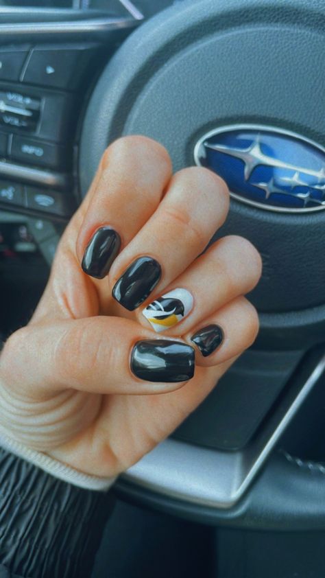 Nails with the Pittsburgh penguins logo Penguin Nails, Sapphire Ring, Nails, Makeup, Beauty