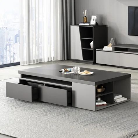 Wayfair | Modern & Contemporary Coffee Tables Contemporary Living Room Coffee Tables, Cabinet Partition, Unique Coffee Table Design, Partition Storage, Center Table Living Room, Extendable Coffee Table, Floor Shelf, Coffee Table With Drawers, Time Table