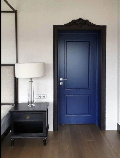 Navy Interior Doors, Blue Interior Doors, Spanish Style Home Interior, Panel Doors Interior, Rental Home Decor, Perry Homes, Door Design Images, Spanish Style Home, Living Room Design Inspiration