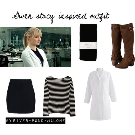 "Gwen stacy #10" by river-pond-malone on Polyvore Gwen Stacy Costume Diy, Doctor Work Outfit, Gwen Stacy Costume, Lab Aesthetic, Marvel Inspired Outfits, Movies Fashion, Peter Parker Spiderman, Avengers Outfits, Doctor Outfit