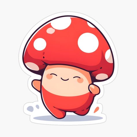 Happy Playful Red Mushroom Sticker Prancing Fungi, So Cute, Kawaii Mashrooms Drawing Aesthetic, Mushroom Cute Art, Mushroom Illustration Cute, Animated Mushroom, Chibi Mushroom, Cute Mushroom Drawing, Mushroom Character, Mushroom Cute, Kawaii Mushroom