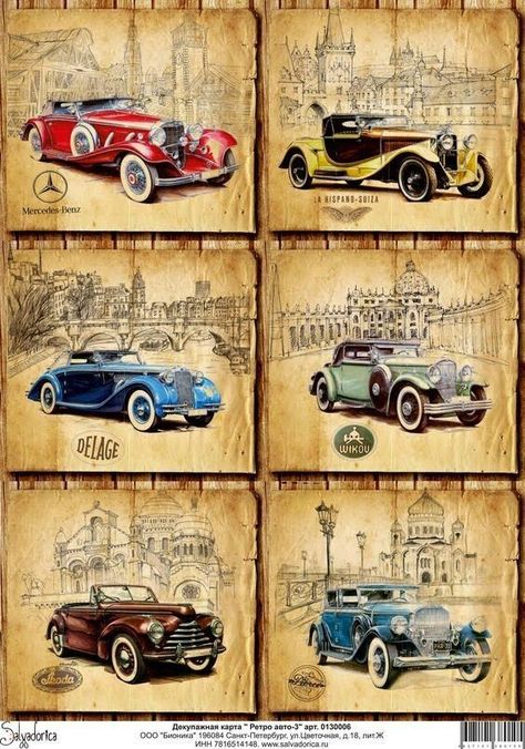 Vintage Car Decor, Stary Papier, Auto Vintage, Free Vintage Printables, Auto Retro, Decoupage Vintage, Vintage Junk, Card Toppers, Vintage Printables