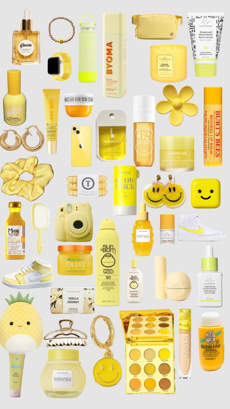 Yellow Gift Basket Ideas, Yellow Gifts Basket, Scent Combos, Everyday Bag Essentials, Bday List, Yellow Gifts, Helpful Things, Perfect Skin Care Routine, Pretty Skin Care