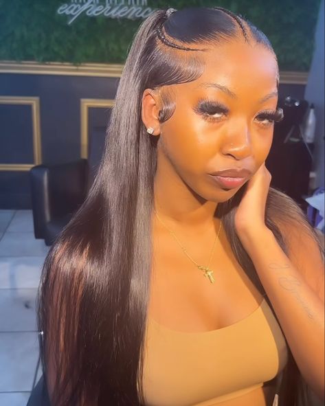 2 Ponytails Lace Front Wig, Trending Wig Hairstyles For Black Women, Frontal Hairstyles Black Women, Straight Frontal Hairstyles, Side Part Wig Hairstyles, Wig Hairstyles Straight Hair, Straight Frontal Wig Hairstyles, Straight Wig Hairstyles Black Women, Different Wig Hairstyles