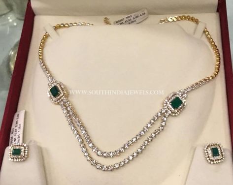 Diamond Step Necklace From PSJ ~ South India Jewels Diamond Necklace Simple, Necklaces Simple, Beautiful Diamond Necklace, Necklaces Ideas, Bracelet Tennis, Diamond Necklace Designs, Solitaire Pendant Necklace, Diamond Necklace Set, Simple Diamonds