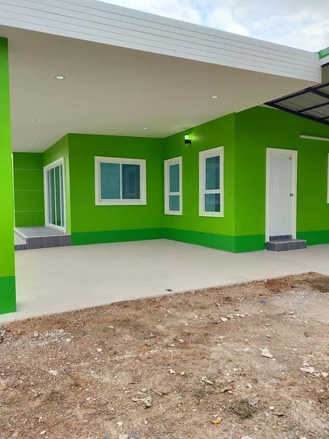 Lime Green Rooms, House Paint Design, Green Exterior House Colors, Home Window Grill Design, Geometric Wall Paint, Simple Ceiling Design, Wooden Dog Crate, Bungalow Style House, House Roof Design