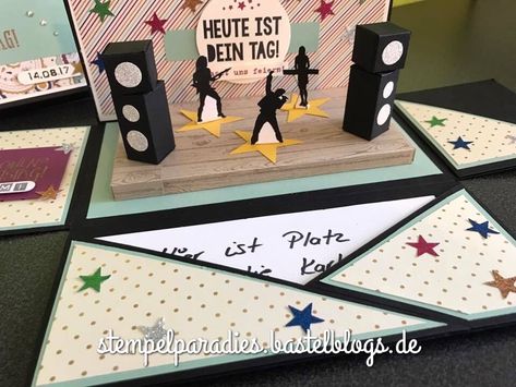 Explosionsbox für Festivalkarten | Melli’s StempelParadies Fathers Day Gift Basket, Diy Gifts For Dad, Sister Birthday Card, Exploding Boxes, Edible Gifts, Everyday Gifts, Explosion Box, Birthday Cards Diy, Diy Birthday