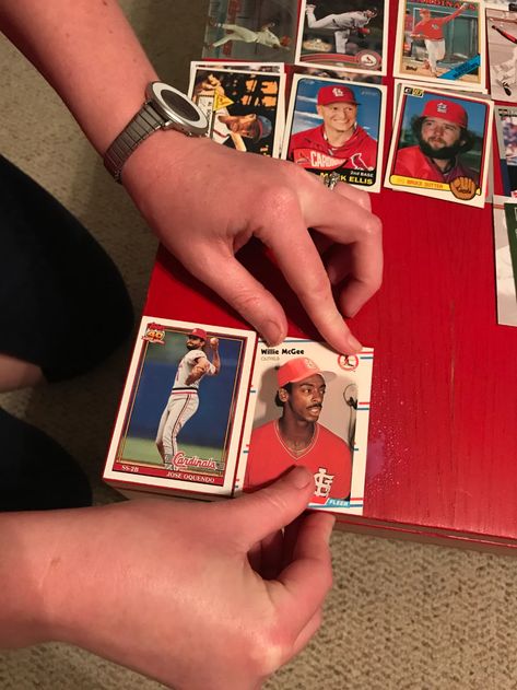 Baseball Card Displays, Willie Mcgee, Cardinals Baseball, Side Table Wood, Baseball Card, Table Cards, Display Cards, Cardinals, Card Craft